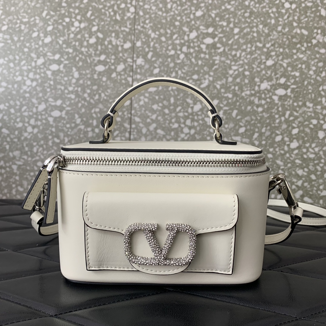 Valentino Garavani Loco Mini Box Bag in Ivory Calfskin Leather